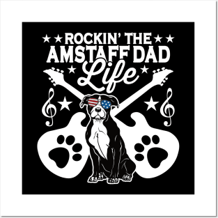 Rockin The Amstaff Dad Life Dog Lover Guitar Musician Posters and Art